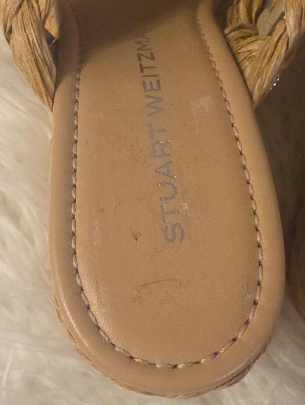 Stuart Weitzman LANA Natural Braided Raffia Wedge Sandals with Crystal Accents 8 - Picture 14 of 16
